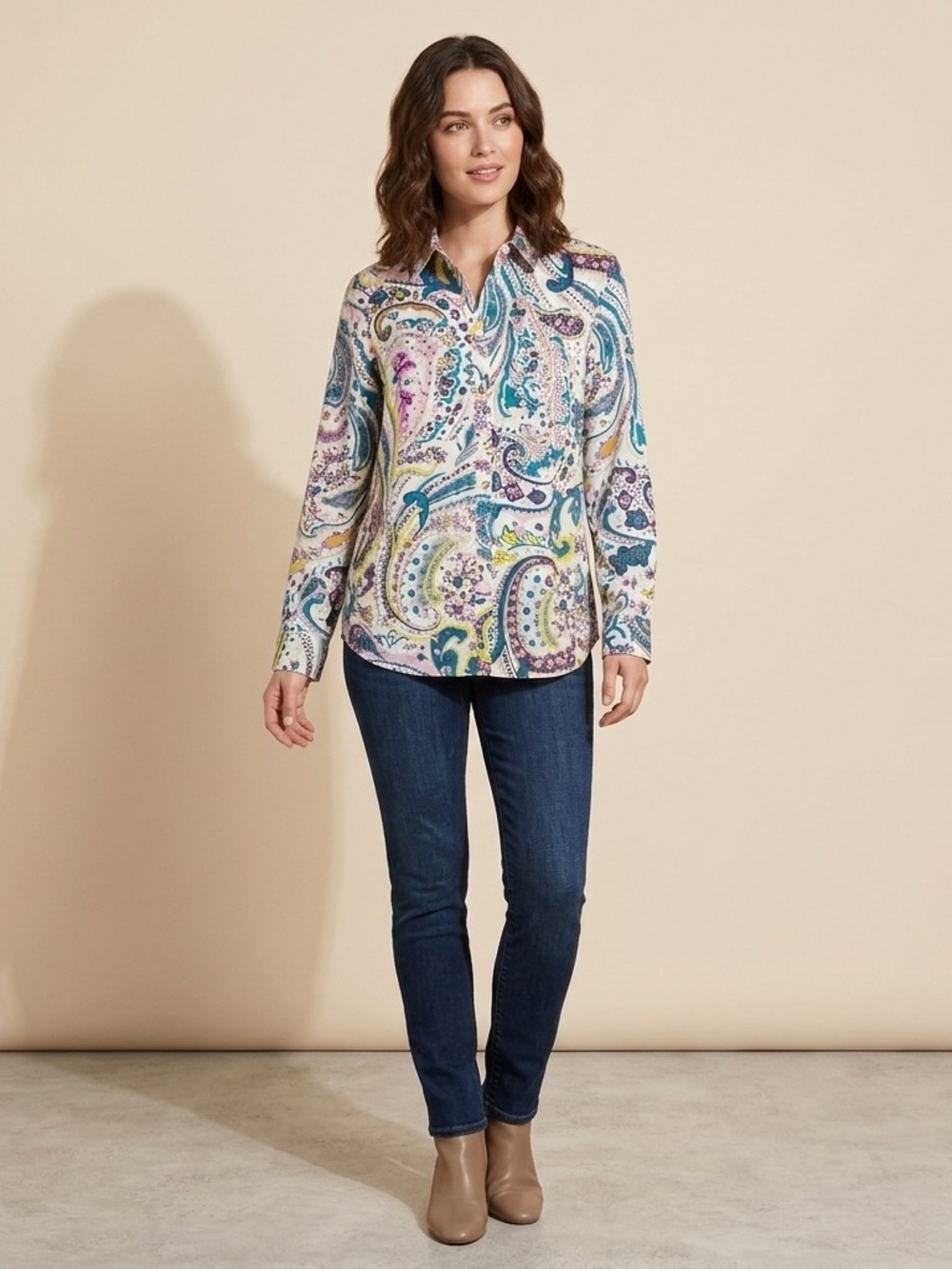 Talbots Paisley Button-Front Blouse - Multi-Color Size Med Petite